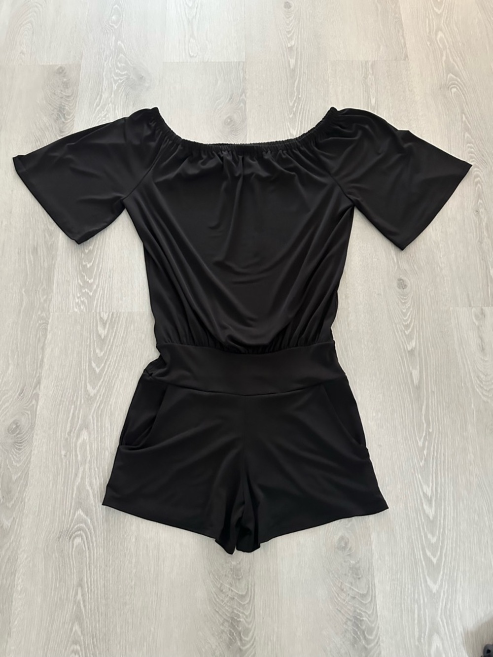 Una Luna Black Off-Shoulder Short Romper